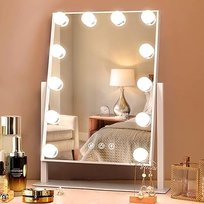 Miroir de courtoisie hollywood avec lumières led pour maquillage hollywoodien, contrôle tactile, 12