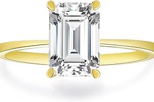 Bague de fiançailles en moissanite taille émeraude 2 carats, bague de fiançailles classique en or massif, bague uni, bague de mariage empilable en or jaune 14 carats. Diaytar : Connectez-vous aux meilleures offres