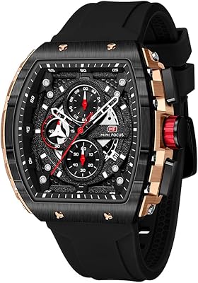 Montre tendance tonio pour homme (chronographe-résistant à l'eau-lumineux-calendrier) quartz avec bracelet en silicone