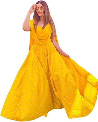 Lehenga choli en soie semi-cousue pour femme (yellow choli_yellow_one size), jaune, taille unique