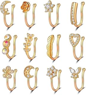 12pcs faux manchette de nez africaine non piercing incrusté de zircone cubique clip