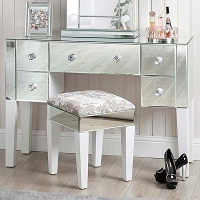 Coiffeuse avec miroir vanity living, table de maquillage de luxe en verre argenté