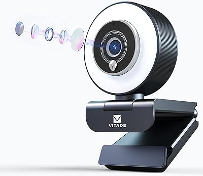 Webcam vitad pour la diffusion avec anneau lumineux réglable webcam fhd