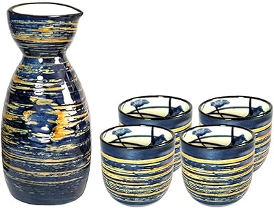 Ensemble de tasses à saké japonaises traditionnelles peintes à la main, 5 pièces