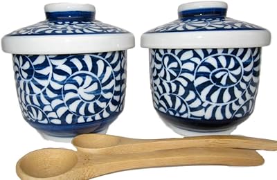 Tasses à mochi japonaises mino ware avec couvercle et cuillère, authentique motif arabesque