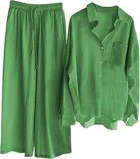 Ensemble pantalon deux pièces peralst pour femme, chemise boutonnée en lin + pantalon