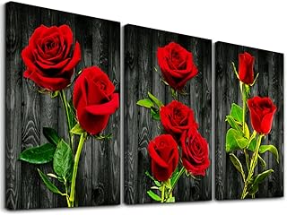 Art mural sur toile pour chambre à coucher, décoration familiale, salon, décoration de maison moderne, salle de bain, dortoir, cuisine, roses rouges, décoration d'intérieur, 3 pièces. Diaytar : Des prix qui défient toute concurrence