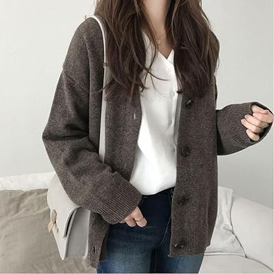 Cardigan tricoté doux pour femmes hirishonsan automne hiver 2020 pull kaki à col
