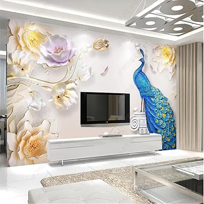 Papier peint mural autocollant papiers peints photo paon bleu de style européen chinois
