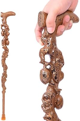 Béquille en bois avec poignée incurvée de soutien, sculpture exquise, comme cadeau, cannes