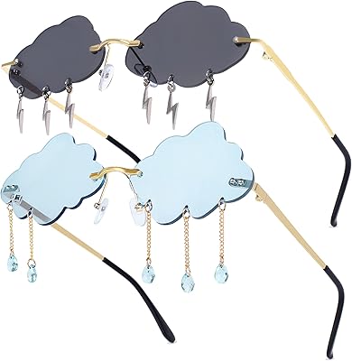 2 paires de lunettes de soleil nuage à pampilles sans monture, mignonnes