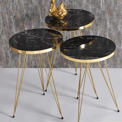 Ensemble de 3 tables d'extrémité gigognes - tables basses rondes en marbal noir