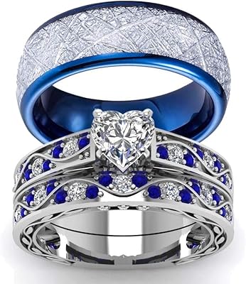 Ensemble d'alliances de couple assorties pour femmes or blanc 10 carats zircone cubique