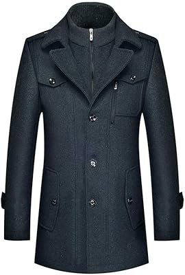 Manteaux d'hiver en laine mélangée pour hommes, col montant, coupe-vent