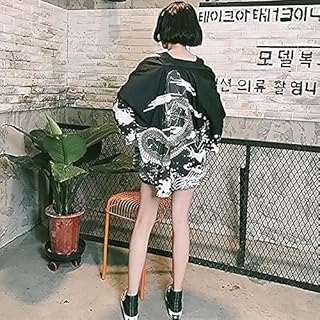 Cardigan kimono japonais kawaii pour filles, vêtements pour femmes, blanc et noir, imprimé