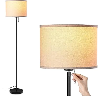 Lampadaire de salon, lampadaire moderne avec abat-jour en lin, interrupteur à chaîne, lampadaires