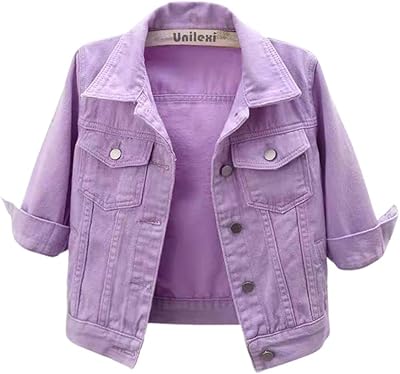 Unilexi veste en jean courte colorée à manches 3/4 pour femme, légère, trucker