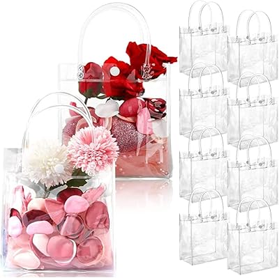 10 pièces sacs cadeaux en pvc transparent avec poignées, petits sacs d'emballage cadeaux