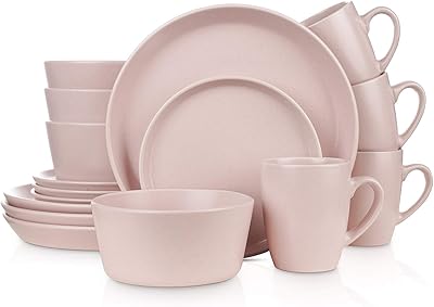 Ensemble de couverts en grès stone layan, suffisant pour 4 personnes, rose
