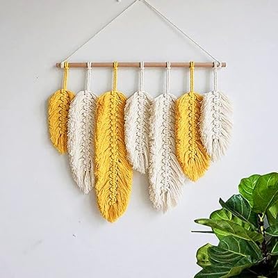 Arabest fait à la main en macramé plume tenture murale boho chic jaune
