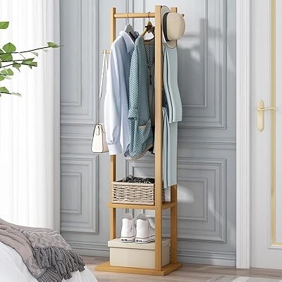Support à vêtements en bambou : support à tissu en bois avec 3