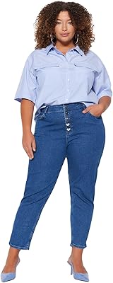 Pantalon jean taille haute femme trendyol femme jambe droite grande taille (pack de 1). Shopping en ligne au Sénégal ? Pensez Diaytar !