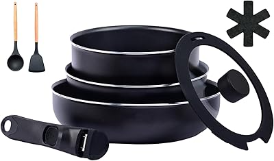 Ensemble de casseroles et poêles antiadhésives getty avec poignée amovible pour le camping