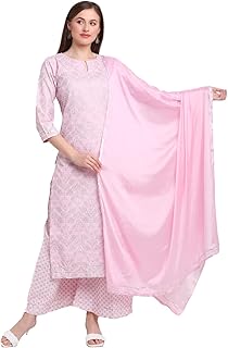 Kurta droit en coton pour femme avec palazzo et dupatta