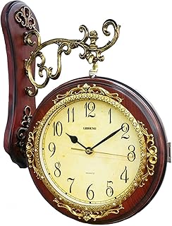 Horloge murale ronde double face vintage, horloge circulaire murale avec support latéral rotatif