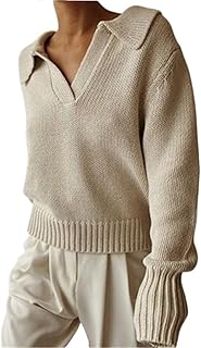 Pull d'hiver à manches longues et col en v pour femme