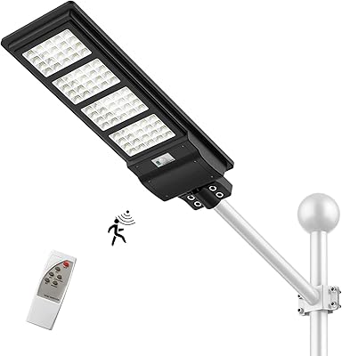 Lampadaire solaire i-saving 180 w avec détecteur de mouvement, éclairage extérieur étanche, blanc