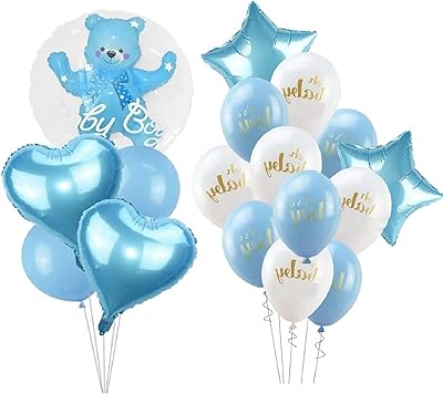 Ensemble de décoration de ballons pour bébé garçon 17 pièces bleus et blancs