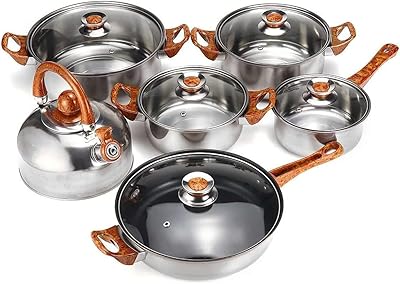 Ensemble de batterie de cuisine et casseroles antiadhésives en acier inoxydable de 12