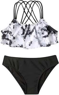 Maillot de bain deux pièces croisé à imprimé floral pour filles, maillot