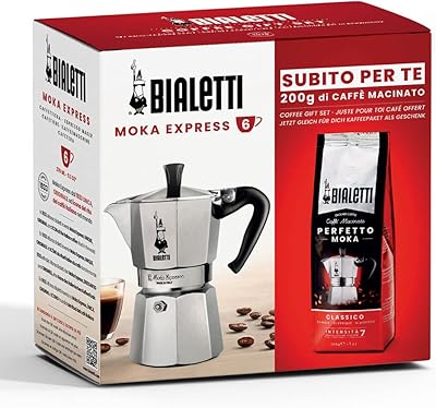Bialetti moka express - espresso italien 6 tasses avec coffret cadeau de café