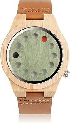 Bobo bird montre en bambou pour hommes bracelet en cuir de vache noir