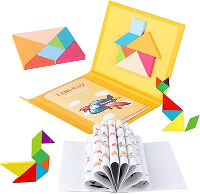 Puzzle tangram magnétique à motif en bois, livre de puzzle tangram en bois