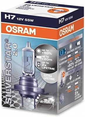 Ampoule de phare halogène osram silverstar 2.0 h7, 64210sv2, 12 volts, boîte