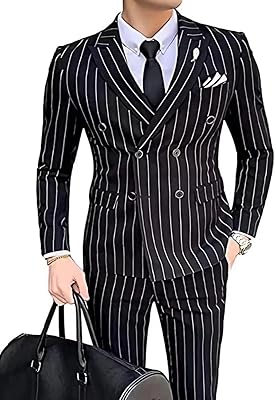 Costume deux pièces rayé à double boutonnage pour homme, coupe slim, pour affaires