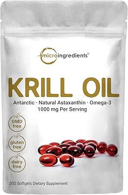 Supplément d'huile de krill antarctique 1 000 mg par portion 300 gélules soutient