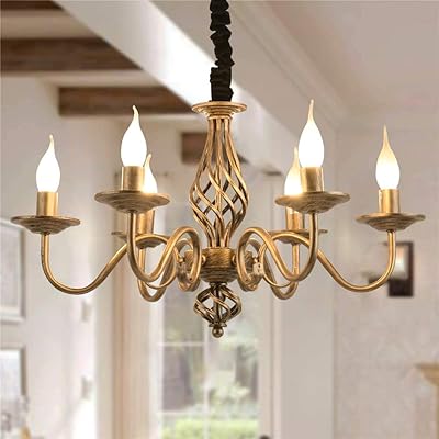 Lustre rustique en bronze janeed avec 6 lumières suspendues en fer forgé vintage