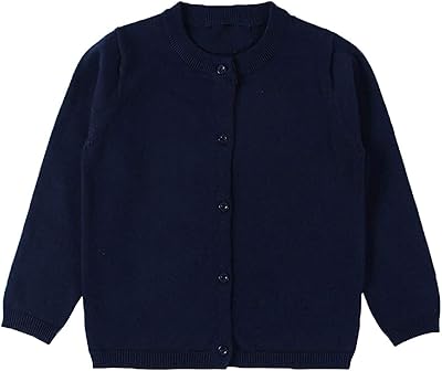 Pull cardigan en coton boutonné à manches longues et sans col pour petites