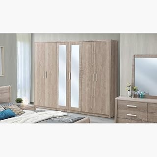 Armoire courbée 6 portes home box avec miroir bois d'ingénierie avec placage