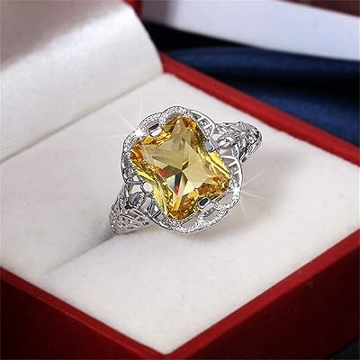 Bague en argent sterling 925 avec citrine carrée brillante, coupe parfaite, zircone 3
