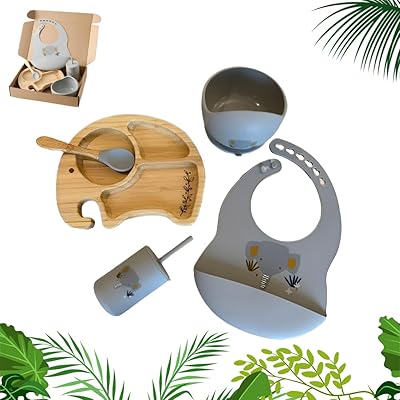 Ensemble d'alimentation pour bébé kaloudis avec assiette à ventouse en bambou, bol à