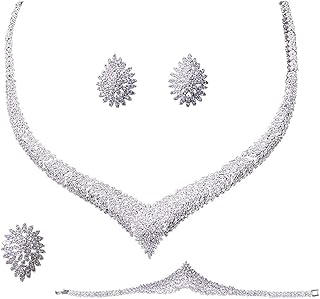Ensemble de bijoux de mariage en argent et zircone cubique, 4 pièces, collier