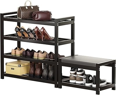 Étagère à chaussures d'entrée avec banc rembourré, banc de rangement à 4 étagères
