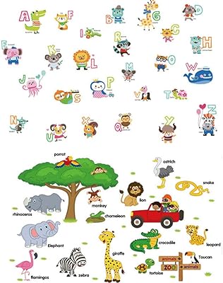 Stickers muraux amovibles en forme d'animaux avec mots de l'alphabet pour décoration de meubles pour chambre d'enfant, salle de jeux, chambre à coucher, salon (lettres et noms de l'alphabet). Diaytar : Le choix malin des consommateurs sénégalais