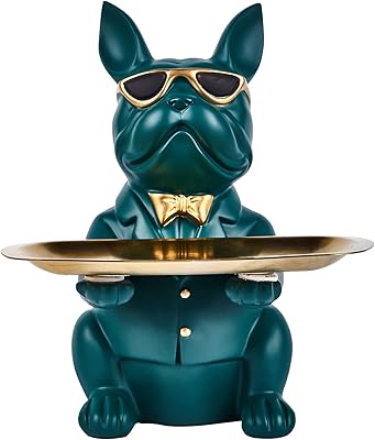 Figurine de bouledogue français bol à clés de table d'entrée en résine