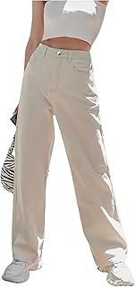 Jean taille haute à jambes larges pour femme, pantalon en denim uni à